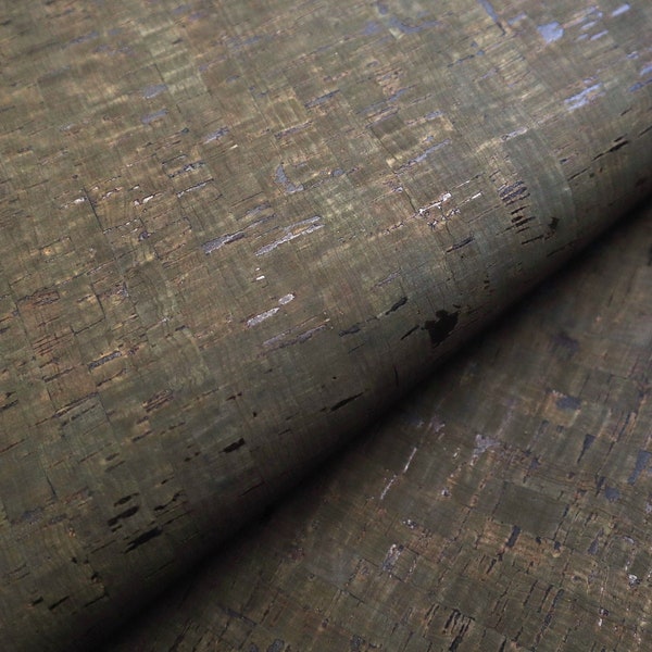 Cork Fabric Sheet- Dark Olive with Black Specks