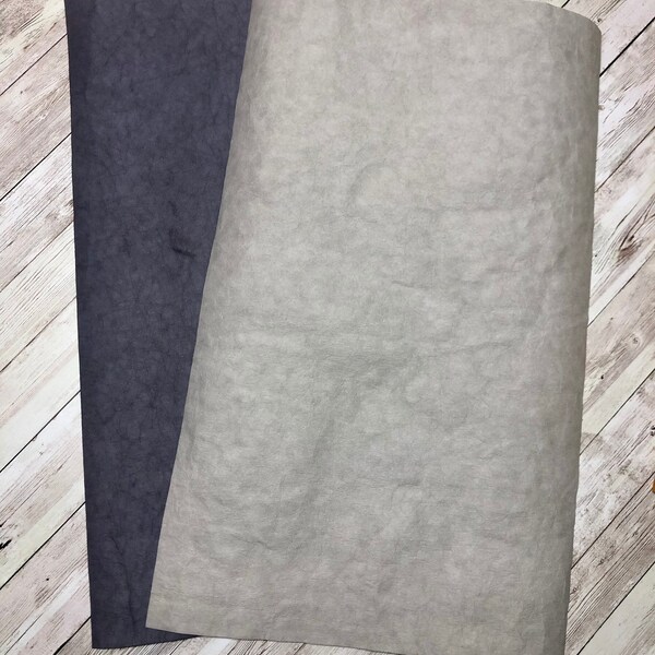 2 Kraft-tex Sheets 12”x18” prewashed, light grey and dark grey kraftex, washable paper fabric,  vegan leather, paper material