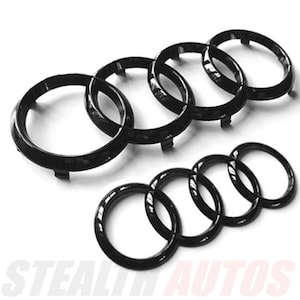 Glanzend Zwart Embleem Voor & Achter Badge Set voor Audi A1 A3 A4 Q3 Q5 Q7 Ringen GRATIS VERZENDING