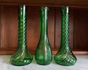 Vintage Pair of Tall Emerald Green Glass Vases