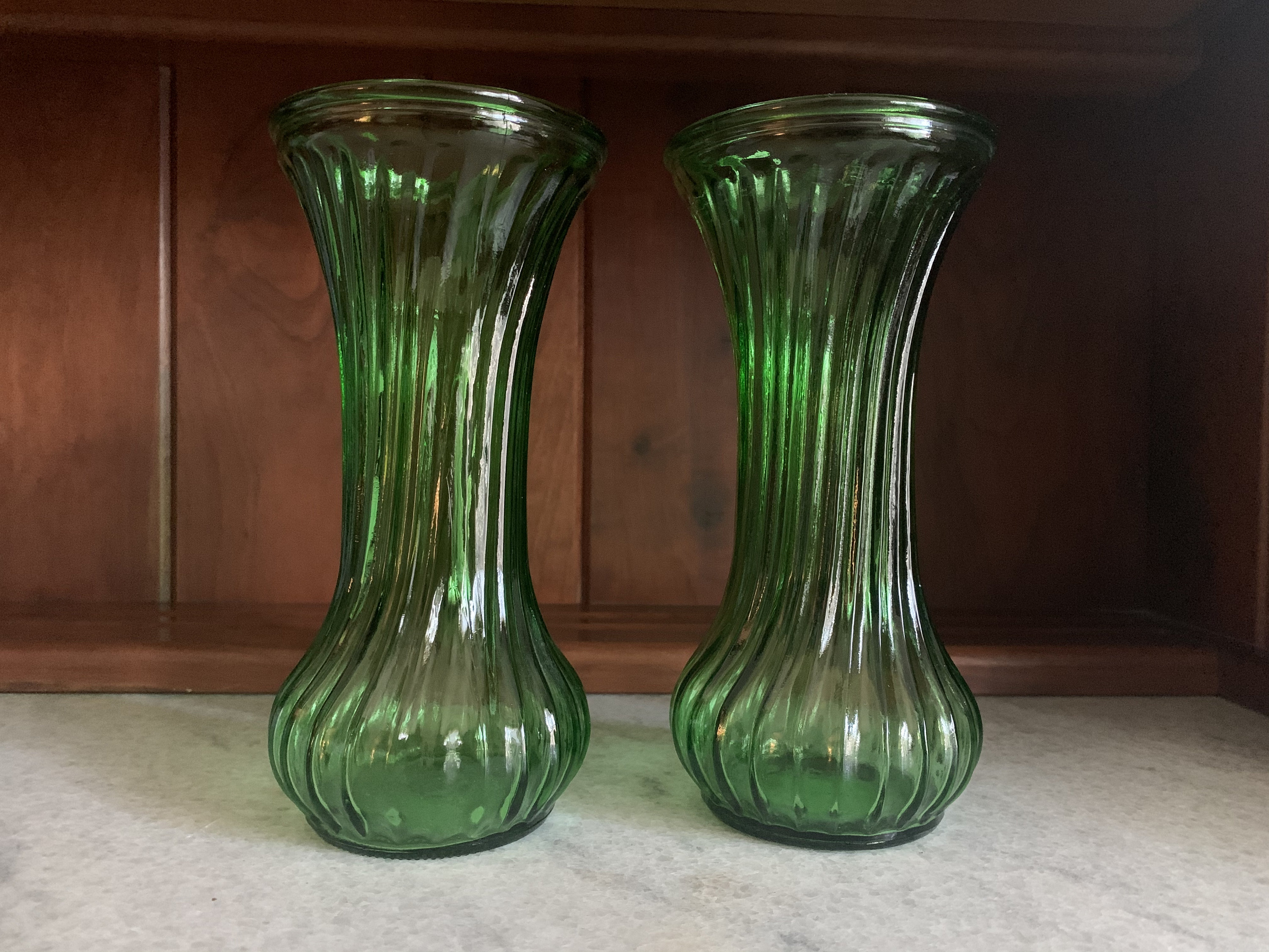 Vintage Green Glass Vases Matching Pair Green Vases Etsy Canada
