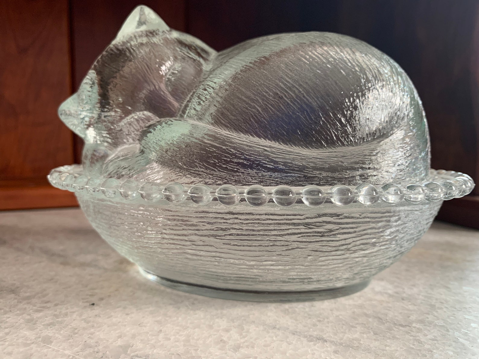 Vintage Cat on Nest Cat in Basket Glass Lidded Dish Etsy