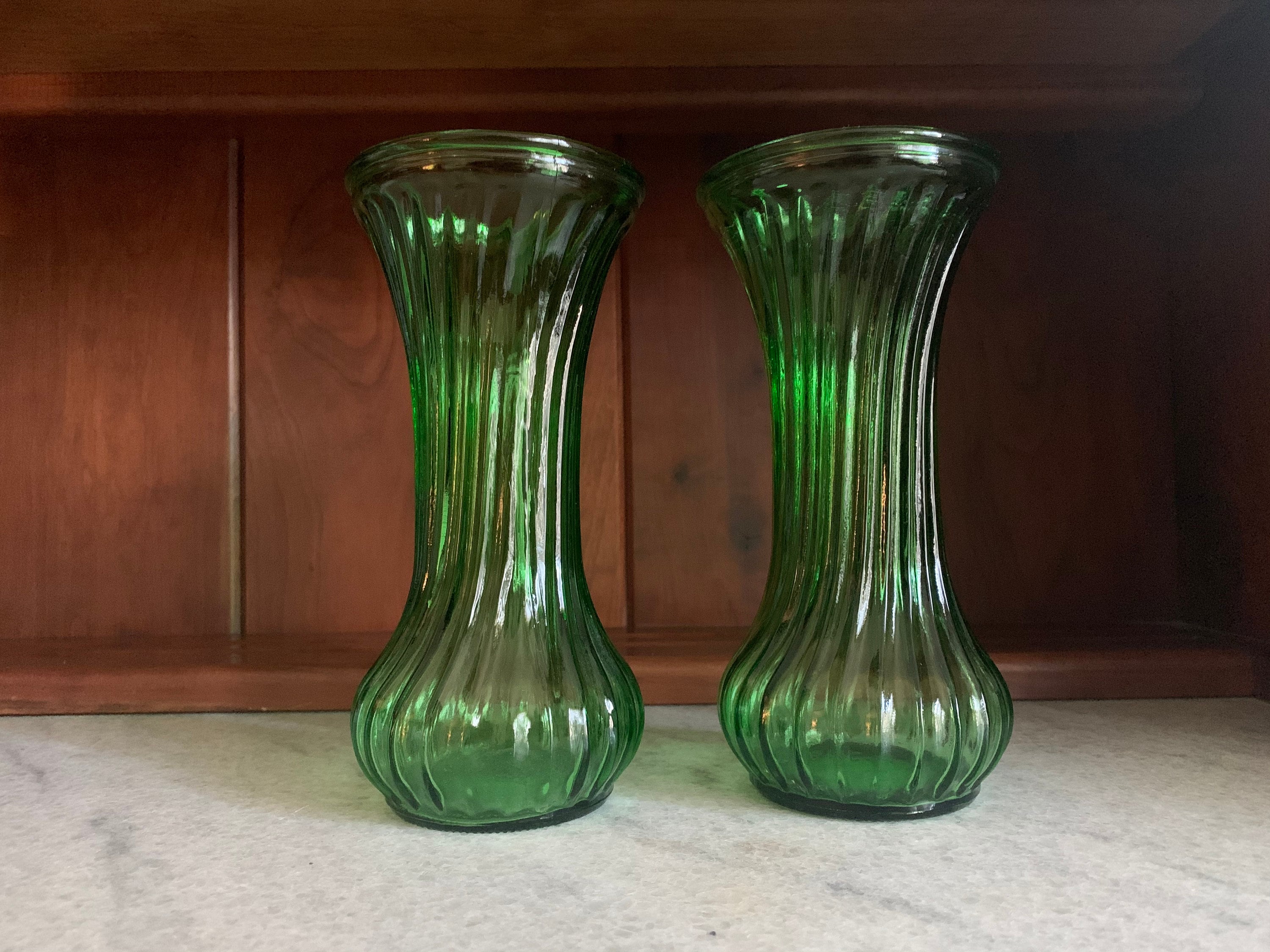 Vintage Green Glass Vases Matching Pair Green Vases Etsy Canada