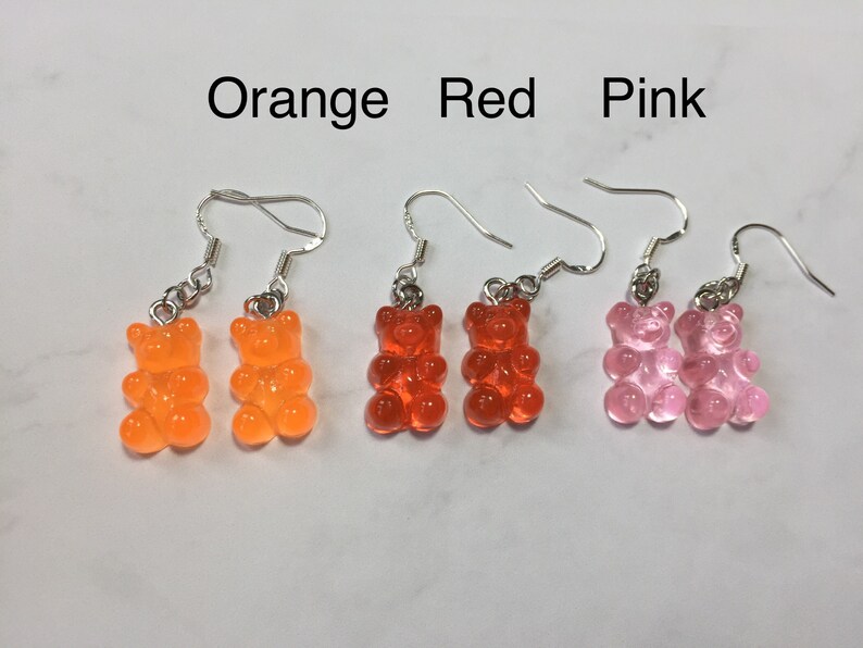 Gummy bear earrings fun cute earrings hook or clip on earrings