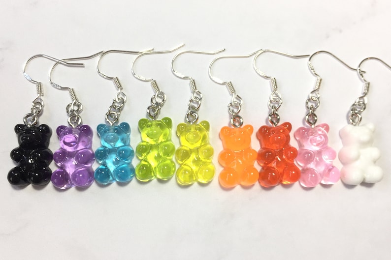 Gummy bear earrings fun cute earrings hook or clip on earrings