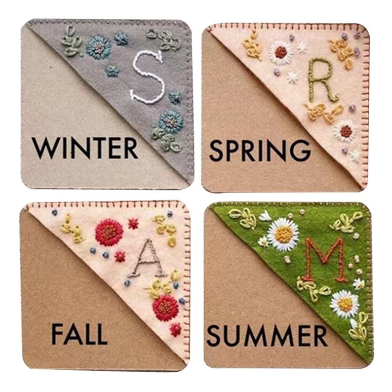 Personalized Embroidery Felt Bookmarks Letters Handmade Corner Bookmark 4 Season Letter & Flower Felt Bookmark Set image 2