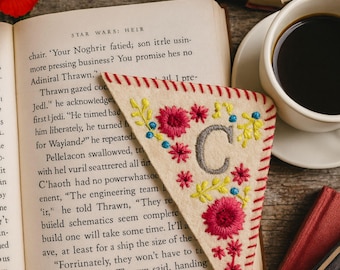 Personalized Embroidered Felt Corner Bookmark: Initial Gift