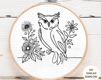 Floral Owl Embroidery Pattern: Beginner Animal Design (PDF Pattern)