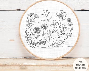 Floral Embroidery Pattern: Line Art Design (PDF Pattern)
