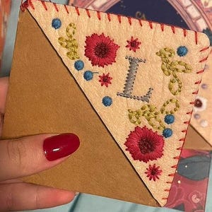 Personalized Hand Embroidered Felt Corner Bookmark: Floral Initial, 5 colors