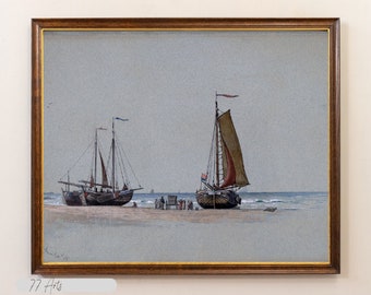 Vintage Nautical Painting  Seascape Print  Ocean Painting Sea wall art Boat art print-Digital Print D1