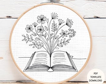 Floral Book Embroidery Pattern: Beginner DIY (PDF Pattern)