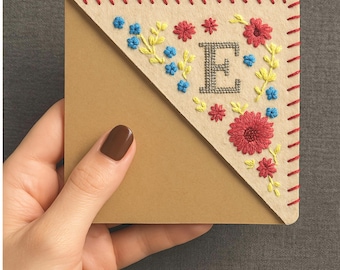 Personalized Embroidered Corner Bookmark: Floral Initial, Handmade Felt Gift