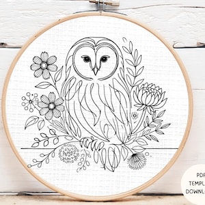 OWL Embroidery Pattern pdf, OWL Pattern, OWL Embroidery patterns ,digital embroidery, Instant Download, Beginner Embroidery Download, DE15