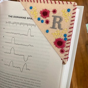 Personalized Hand Embroidered Corner Bookmark, Felt Triangle Page Stitched Corner Handmade Bookmark image 4