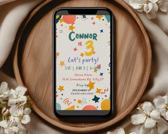 Colorful Classic Editable Birthday Party Animated Video Invite, Bright and cheerful Digital Invitation- Canva Template, Instant Download