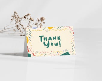 Colorful Classic Editable Birthday Party Thank You Card, Bright and cheerful Invitation, Printable Canva Template, Instant Download
