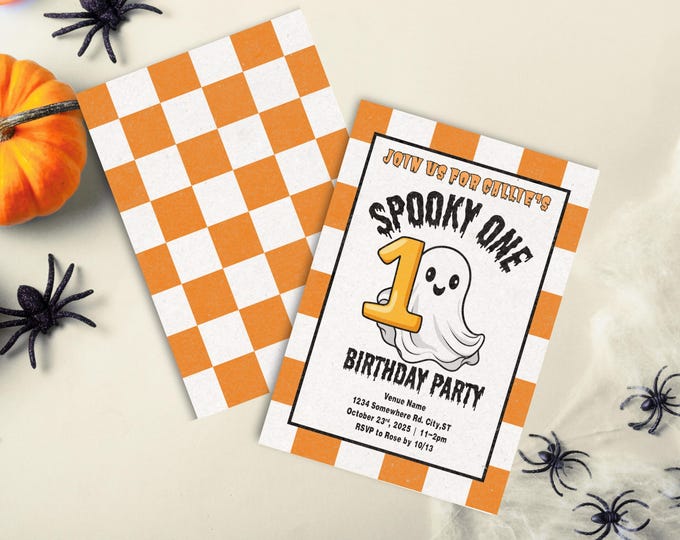Featured listing image: Spooky One First Birthday Invitation | Halloween 1st Birthday Invite | Ghost Baby Party | Editable Fall Canva Template | Printable Download