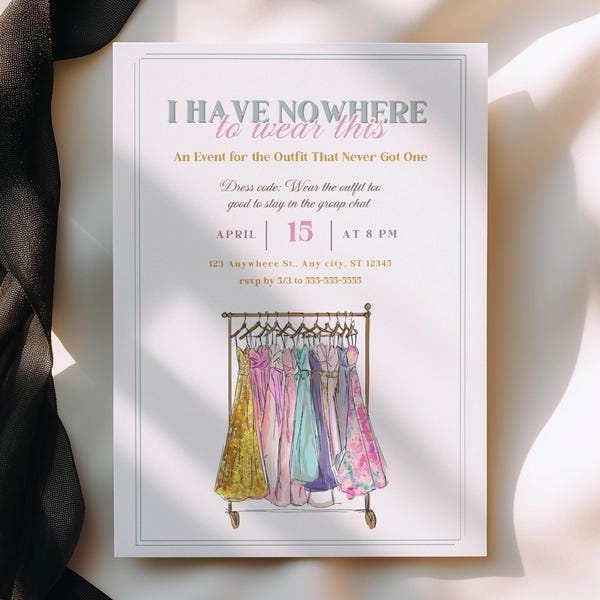 Nowhere to Wear This Party Editable Canva Invitation, Overdressed Theme Birthday Invite, Dress Up Theme Party, Ladies Night Out