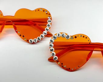 Personalised Ice Hockey EIHL NHL NIHL Rhinestone Heart Glasses