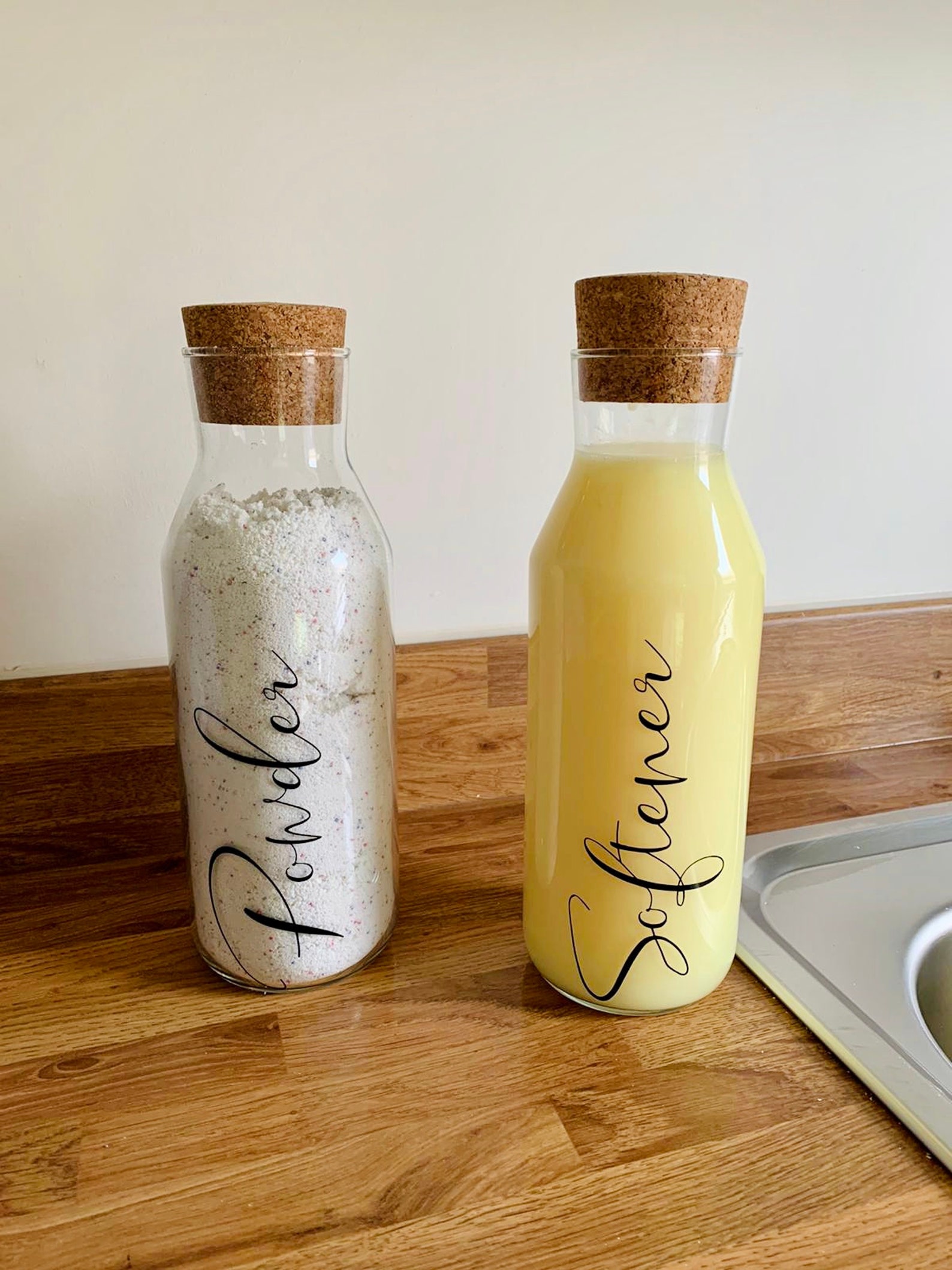 1 Litre Glass Jar With Cork Lid Personalised Laundry Bottles Etsy