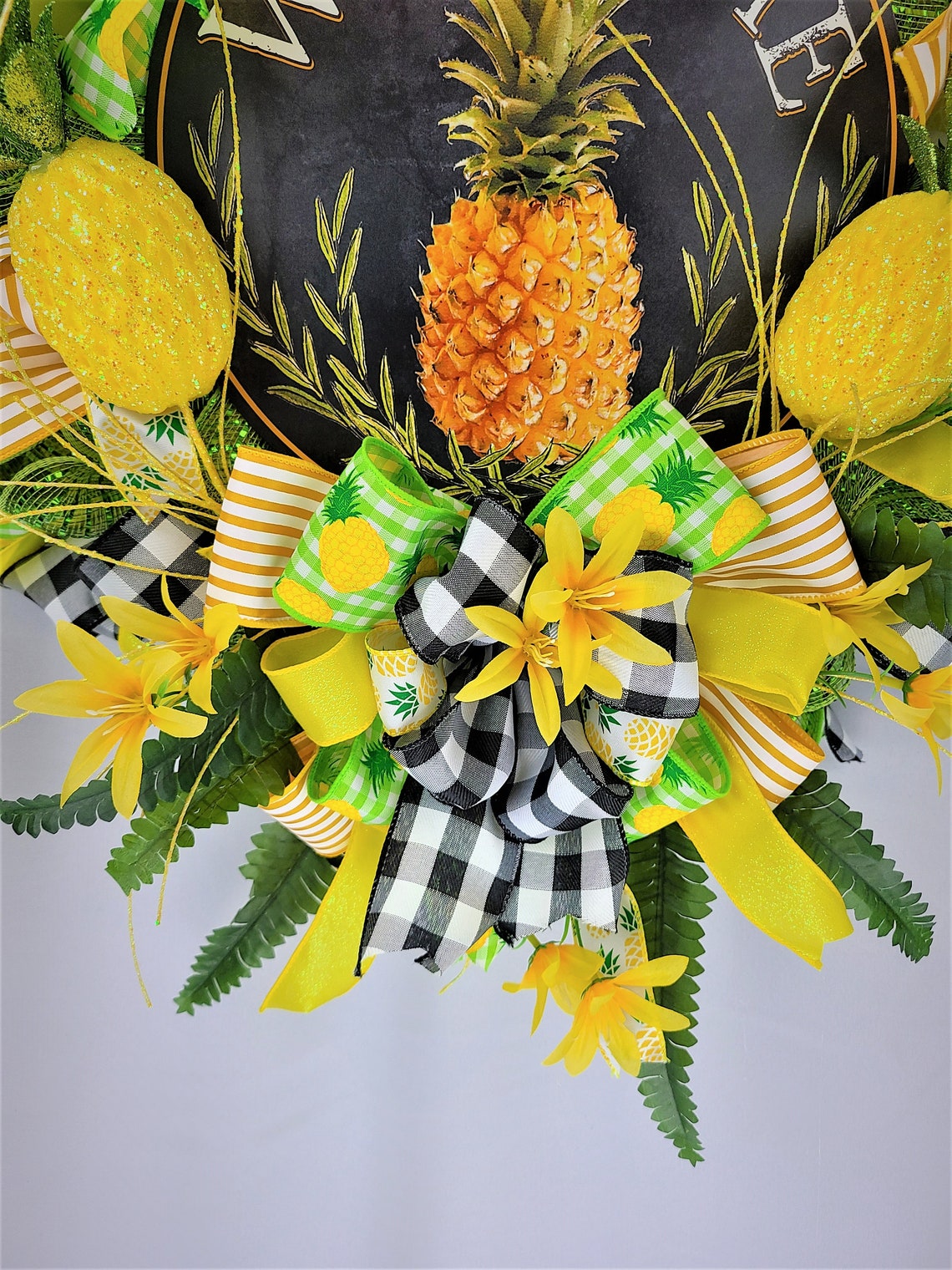 Pineapple Front Door Wreath Pineapple Wreath with Flowers Etsy