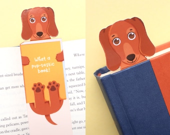 Handmade Cute Dog Bookmark - Daschund | Book Lovers, Glossy Bookmarks | Dog Lover Gift, Bookworm Gift, Birthday Gift