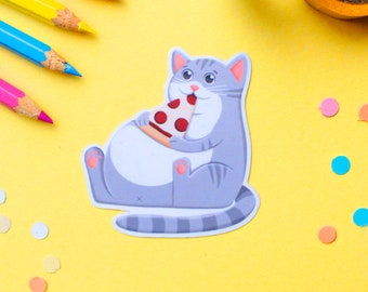 Cute Cat Sticker - Pizza Chonky Cat | Cute Animal Sticker | Laptop Sticker | Journaling, Planner | Cat Lover Gift