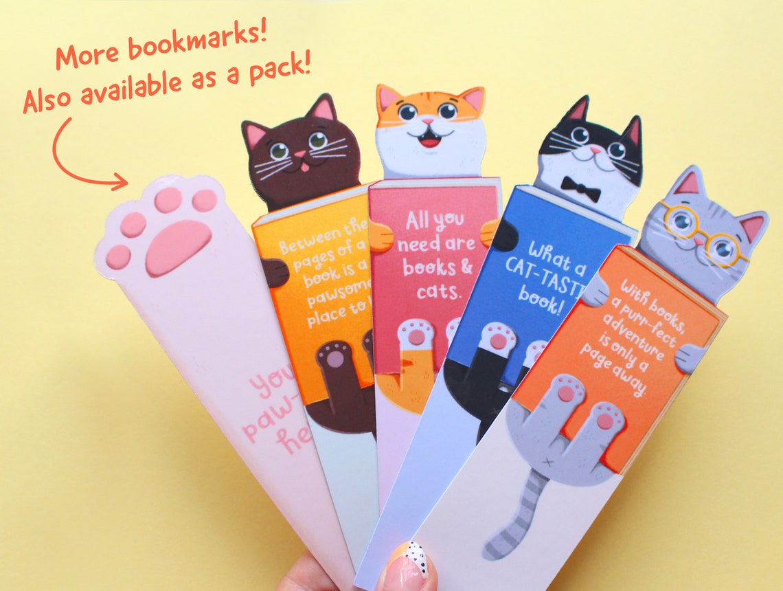 Handmade Cute Cat Bookmark Grey Tabby Cat Book Lovers Etsy