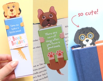 Handmade Cute Dog Bookmark Set | 5 Bookmarks | Book Lovers, Glossy Bookmarks | Dog Lover Gift, Bookworm Gift, Birthday Gift