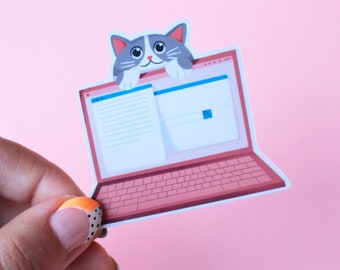 Autocollant chat - ordinateur portable | Autocollant animal mignon | Sticker pour ordinateur portable | Journalisation, planificateur | Cadeau d'amant de chat