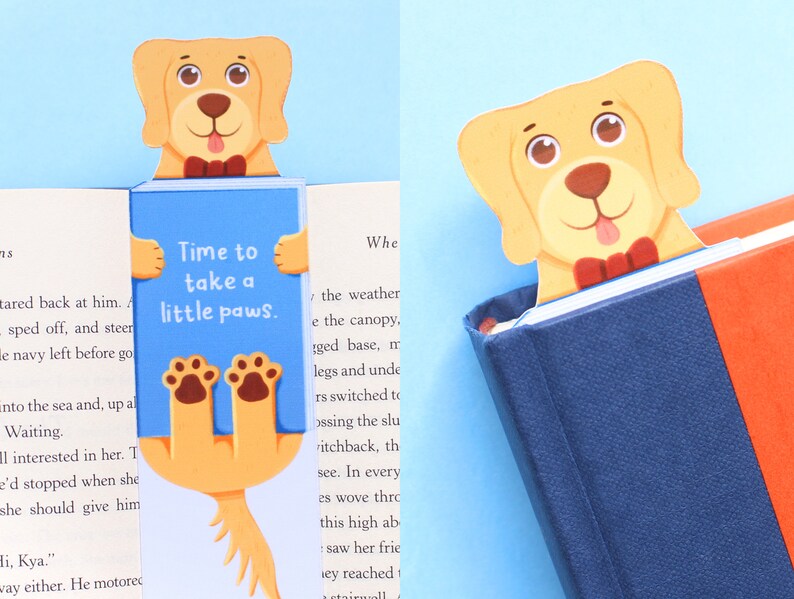 Handmade Cute Dog Bookmark Golden Retriever Book Lovers, Glossy Bookmarks Dog Lover Gift, Bookworm Gift, Birthday Gift image 1