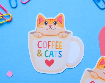 Cute Cat Sticker - Coffee Lover | Cute Animal Sticker | Laptop Sticker | Journaling, Planner | Cat Lover Gift