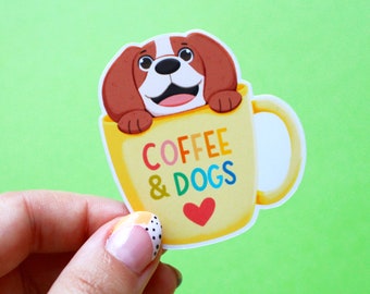 Autocollant de chien mignon - amateur de café, Beagle | Autocollant animal mignon | Autocollant pour ordinateur portable | Journalisation, planificateur | Cadeau d'amant de chien