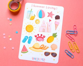 Summer Loving Sticker Sheet | 14 Matte Stickers | Summer Vibes, Vacation, Beach  | Journal, Planner, Sketchbook Stickers