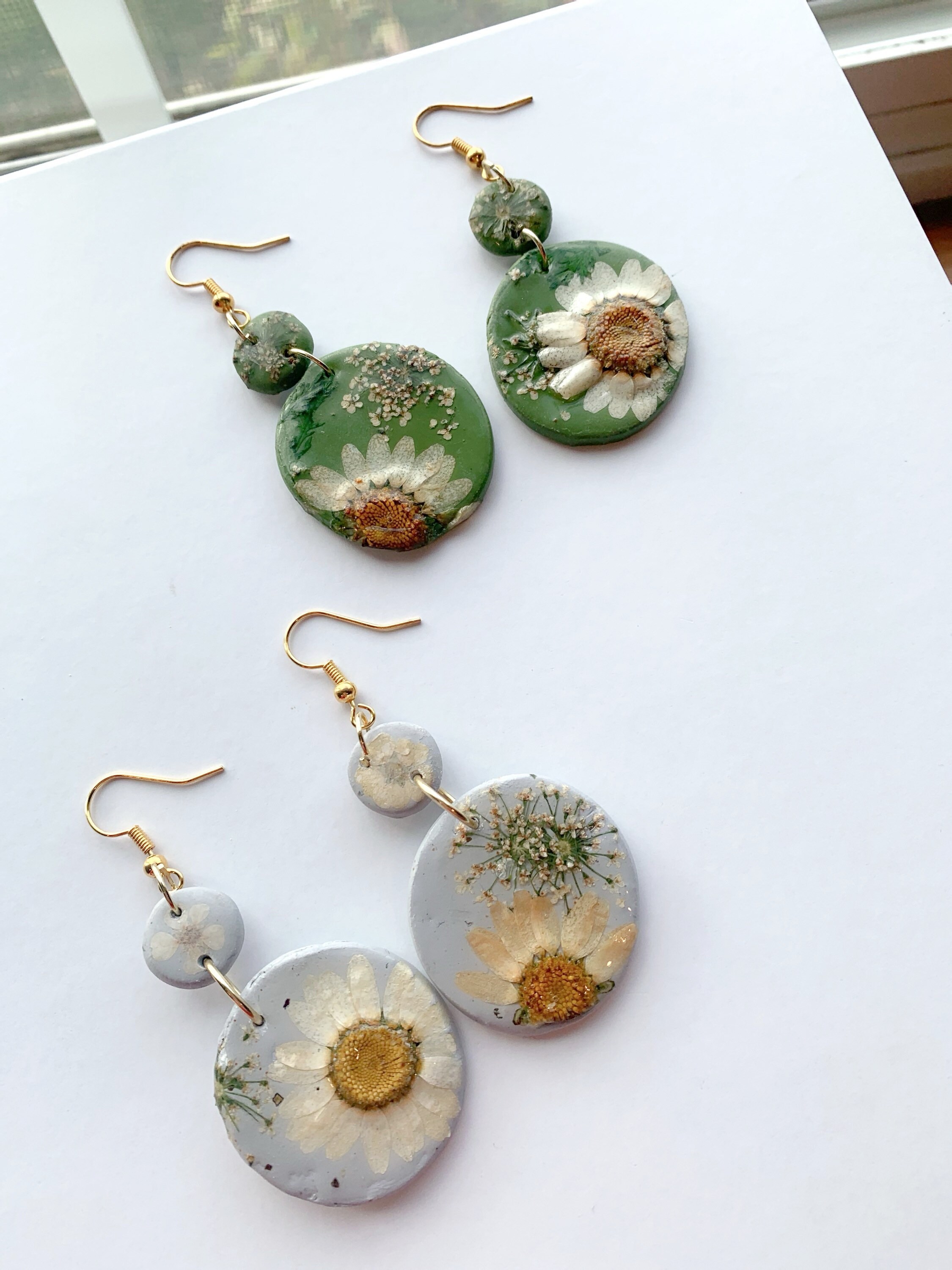 Green Dried Flower Polymer Clay Earrings Etsy