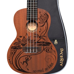 Alkemi Ukulele  23" Concert Etched Lotus All Mahogany with Quality Gigbag