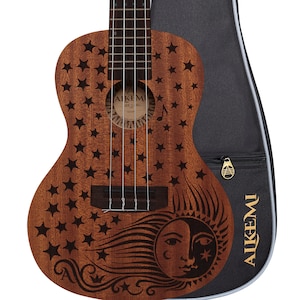 Alkemi Ukulele  23&quot; Concert  Etched Celeste All Mahogany with Quality Gigbag