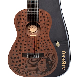 Alkemi Guitalele 30&quot; Etched &quot;6 String Ukulele&quot; All Mahogany with Quality Gigbag