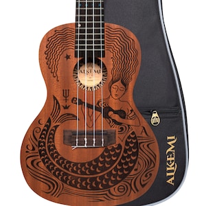 Alkemi Concert Ukulele 23&quot; Etched Mermaid All Mahogany with Quality Gigbag