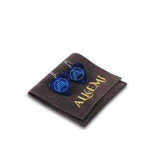 Alkemi Guitar Pick Earrings- Blue with Aqua Logo