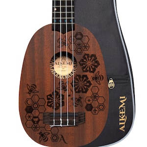 Alkemi Ukulele  21" Pineapple Etched Bee All Mahogany with Quality Gigbag