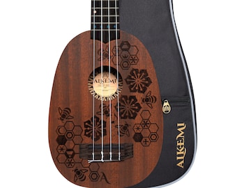 Alkemi Ukulele  21&quot; Pineapple Etched Bee All Mahogany with Quality Gigbag