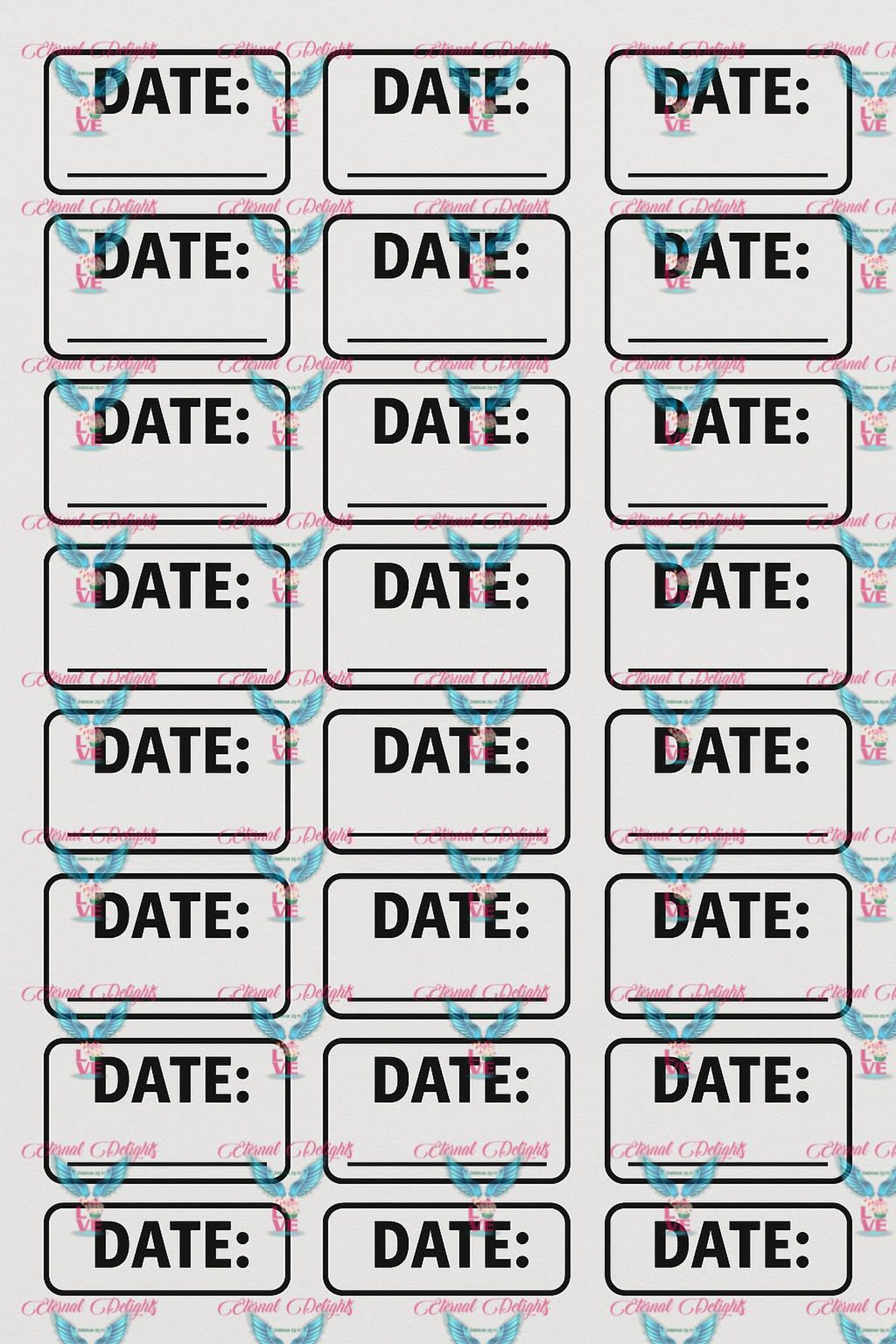 Date Printable Stickers, Tags or Labels |labels | "date" Digital ...