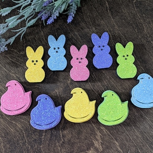 Large Easter Peep Tiered Tray Stander, Bunny Shelf Sitter, Chick Peeps Easter Mantel Decor, Farmhouse Easter, Peep Blocks