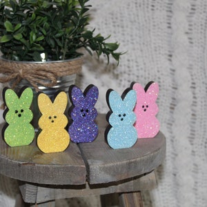 Easter Peep Tiered Tray Stander, Spring Bunny Decor, Wooden Peeps, Hangin with my peeps, Colored Peeps Farmhouse Decor, Tier tray bundle