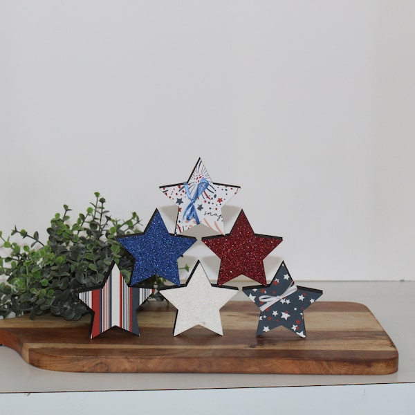 4th of July Star Tiered Tray Stander, Independence Day Decor, Mini Star Tier Tray, Fourth of july mantel shelf sitter, summer tiered tray