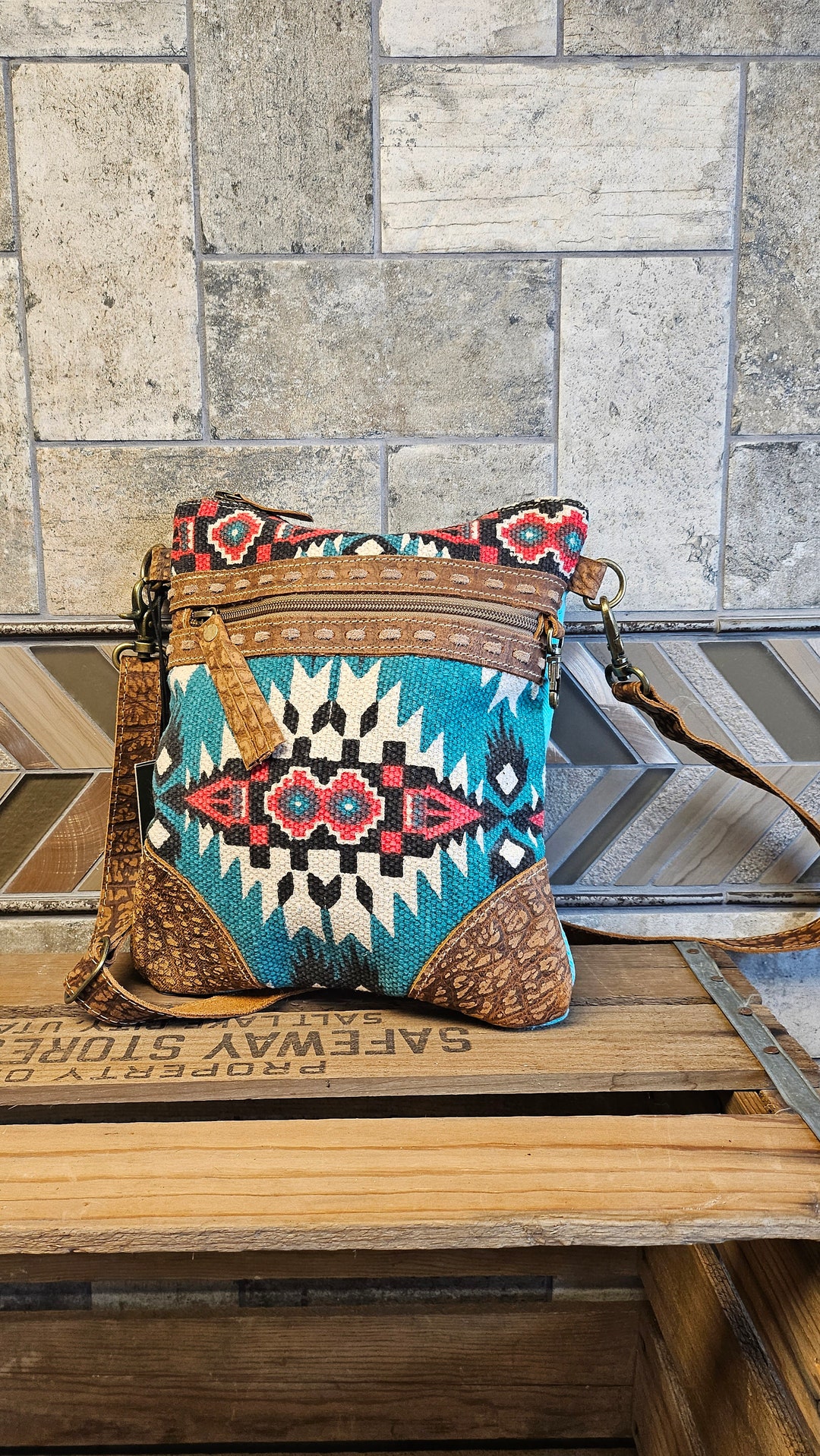 Myra Upcycled Canvas and Leather Shoulder Bag Tribal Inspired Etsy