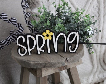 Spring Mini Tiered tray stander, Spring Sign, wooden flower sign, Spring words, Lady bug Tiered Tray, Spring Tier Tray Decor