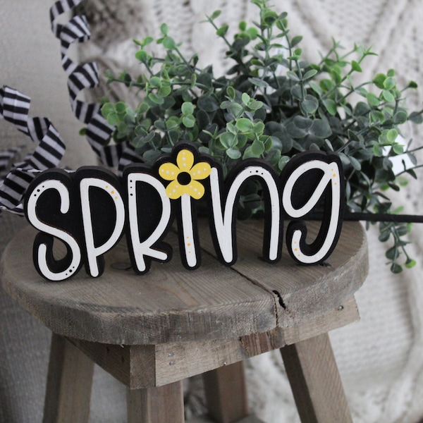 Spring Mini Tiered tray stander, Spring Sign, wooden flower sign, Spring words, Lady bug Tiered Tray, Spring Tier Tray Decor